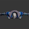 Futuristic Masked Character In Blue Purple Combat Outfit With White Hair