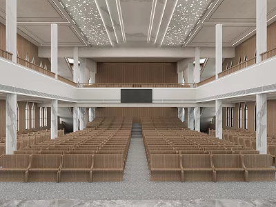Spacious Church Interior With Rows Of Pews 3d model