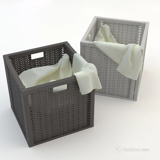 Two Tone Woven Storage Baskets With Folded Cloths And Square Design For Home Organization 3d model 