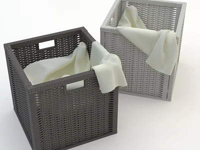 Two Tone Woven Storage Baskets With Folded Cloths And Square Design For Home Organization 3d model