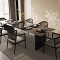Elegant Modern Restaurant Interior With Dining Table And Comfortable Chairs 3d model