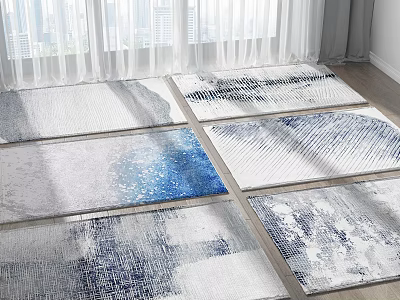 Modern Abstract Square Rugs With Blue White Gray Patterns And Textured Design 3d model