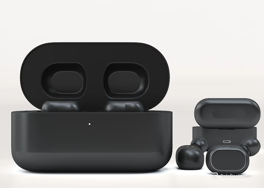 Black Wireless Earbuds With Open Charging Case And Modern Compact Design 3d model 