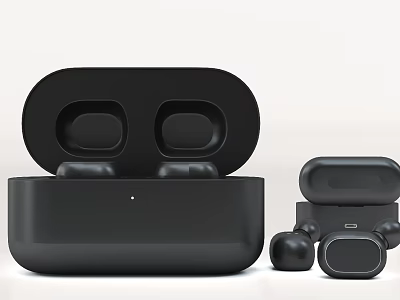 Black Wireless Earbuds With Open Charging Case And Modern Compact Design 3d model