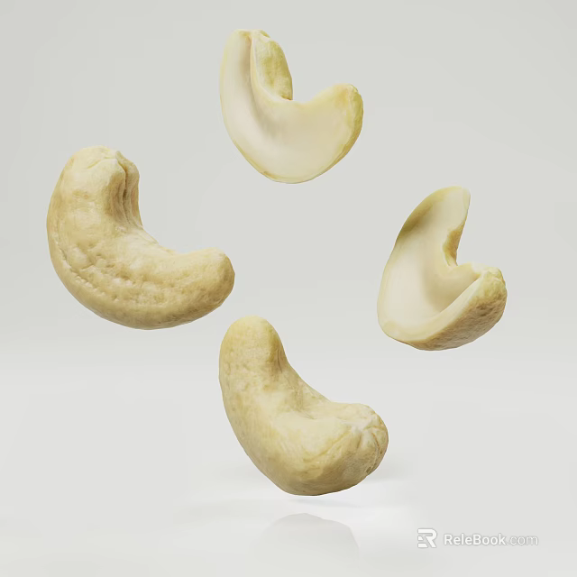Healthy Fresh Natural Cashews Whole And Split Floating On White Background 3d model 
