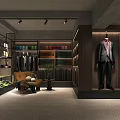 Modern Clothing Store Interior Design With Suit Display Racks Hanging Clothes And Marble Wall
