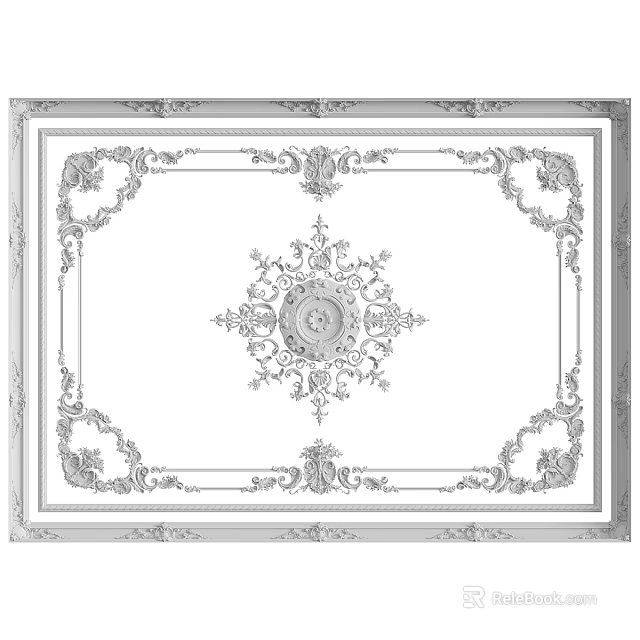 Classical Ceiling Design With Carved Decorative Patterns Elegant Border And Central Ornament 3d model