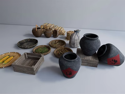 New Chinese-style wine altar farming tools farming sketches 3d model