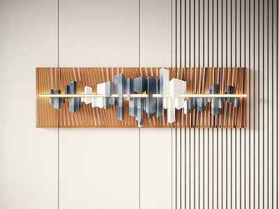 Modern 3D Wall Decor With Geometric Gray White Blocks And Gold Strips For Living Room 3d model