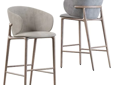 Modern Gray Upholstered Bar Stool With Metal Frame For Kitchen Living Area 3d model