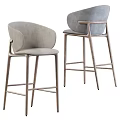Modern Gray Upholstered Bar Stool With Metal Frame For Kitchen Living Area