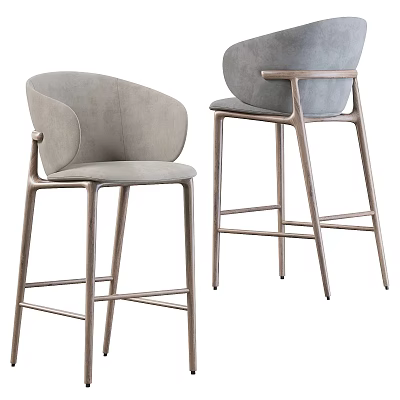 Modern Gray Upholstered Bar Stool With Metal Frame For Kitchen Living Area 3d model