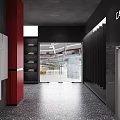 Carnation Exhibition Space With Red Pillars Gray Walls And Display Beds