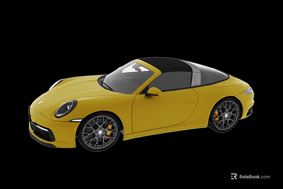 Yellow Convertible Sports Car With Black Roof And Modern Sleek Exterior Design 3d model 