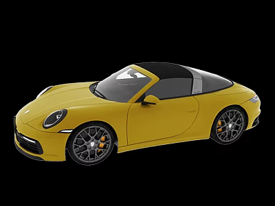Yellow Convertible Sports Car With Black Roof And Modern Sleek Exterior Design 3d model