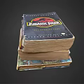 Worn Jurassic Park Book Stack With Other Books On Dark Background