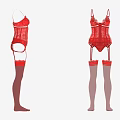 Red Lace Corset Lingerie Set With Matching Stockings And Straps