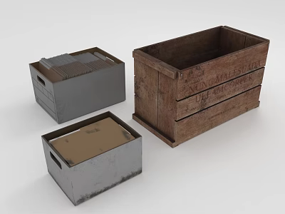 Different Types Of Storage Crates With Wooden Metal And Brown Containers 3d model