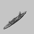 Large Gray Military Battleship with Turrets Mast and Deck on Water