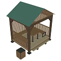 Wooden Landscape Pavilion With Green Roof Table Benches And Wooden Railing