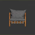 Single Sofa With Orange Wooden Armrests And Gray Plaid Cushion Design
