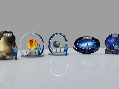 Open Interactive Zone With Solar System Exhibits Earth Model Displays And Visitor Interaction 3d model