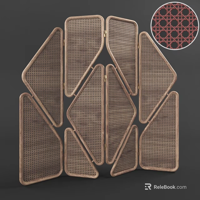 Wooden Geometric Screen with Woven Texture and Intricate Pattern Design 3d model