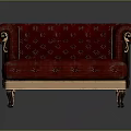 Vintage Red Sofa and Ottoman with Carved Wooden Legs and Tufted Design
