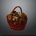 Red Woven Basket Filled With Fresh Assorted Mushrooms On Dark Background