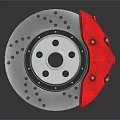 High Performance Automotive Brake Disc with Red Caliper and Silver Ventilated Design