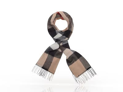 Classic Plaid Towel With Black White Brown Check Pattern And Fringed Edges 3d model