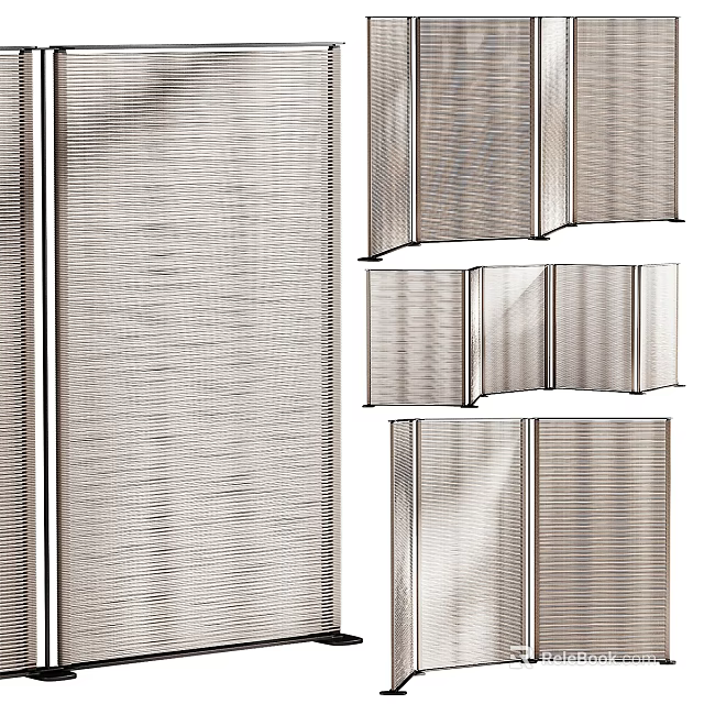 Modern Room Divider With Metal Mesh Texture And Foldable Panel Design 3d model 