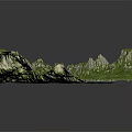 Detailed 3D Terrain Model With Green Mountain Ranges And Blue Water Bodies