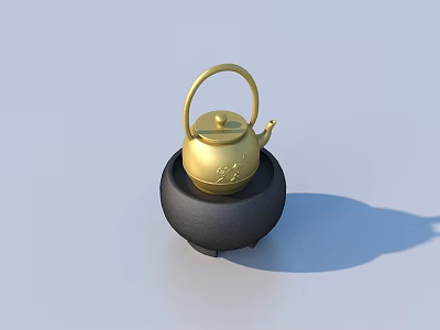 Elegant Golden Teapot Placed On Black Base For Home Decoration Use 3d model