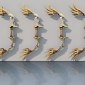 Four Golden Feather Decorated Hinged Door Handles On Grey Reflective Surface 3d model