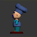 Cartoon Chef Character Wearing Blue Uniform Hat With Green Eyes Standing On Red Base