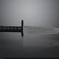 Tactical Military Knife With Black Textured Handle And Serrated Camouflage Blade
