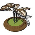 Leaf Shaped Canopy With Black Frame Wooden Structure Circular Platform And Green Grass 3d model