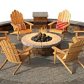 Outdoor Garden Feature With Circular Fire Pit Wooden Chairs Striped Cushions And Stone Patio