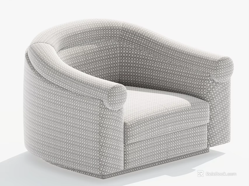 Modern Light Gray Single Sofa With Woven Fabric And Rounded Arms Design 3d model
