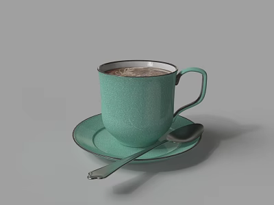 Green Ceramic Tableware Set with Cup Saucer and Spoon for Coffee Tea 3d model