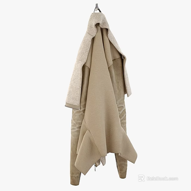 Stylish Warm Beige Coat Featuring Soft Fleece Lining Hanging On Hanger 3d model 