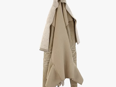 Stylish Warm Beige Coat Featuring Soft Fleece Lining Hanging On Hanger 3d model