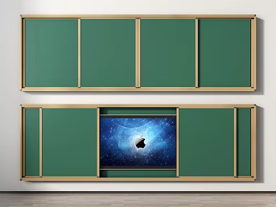 Green And Golden Frame Wall Hanging With Multi Panel Design And Starry Space Display Compartment 3d model