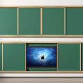 Green And Golden Frame Wall Hanging With Multi Panel Design And Starry Space Display Compartment