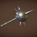 Medieval Metal Mace Weapon Featuring Spherical Head Sharp Spikes And Long Handle