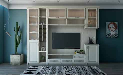 Jane European TV background cabinet plate type light color TV cabinet 3d model
