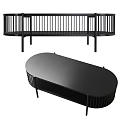 Black Modern Desk with Oval Top Open Shelf and Slatted Sides 3d model