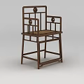 Traditional Chinese Style Wooden Chair With Carved Backrest And Rattan Seat