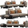 Light Gray Sectional Sofa with Brown Pillows Gray Throw Blanket Modern Modular Living Room